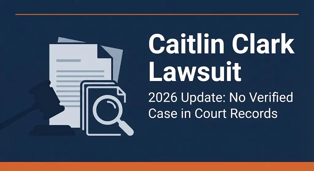 Caitlin Clark lawsuit 2026 status showing no verified case in court records with gavel illustration.