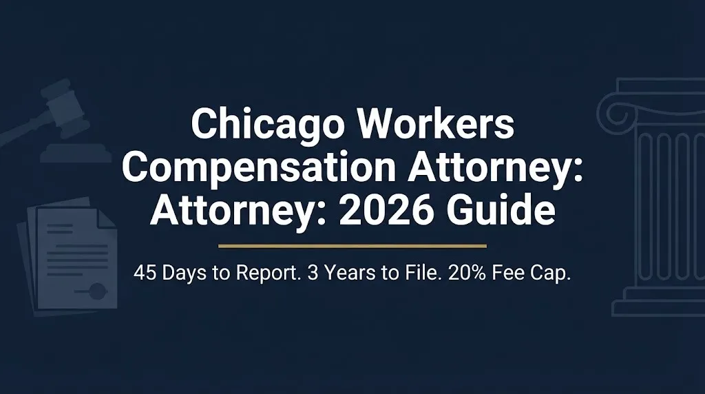 Chicago workers compensation attorney 2026 guide showing 45 day reporting deadline and 20 percent fee cap.