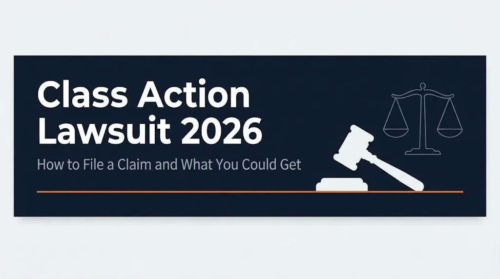Class action lawsuit 2026 banner showing headline and filing steps