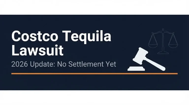 Costco tequila lawsuit 2026 banner showing no settlement yet