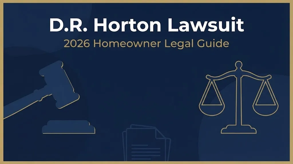 D.R. Horton lawsuit 2026 legal guide banner with gavel and scales on navy background