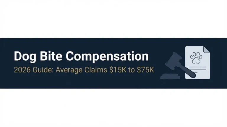Dog bite compensation 2026 guide showing average claim range and legal imagery for injury settlements.