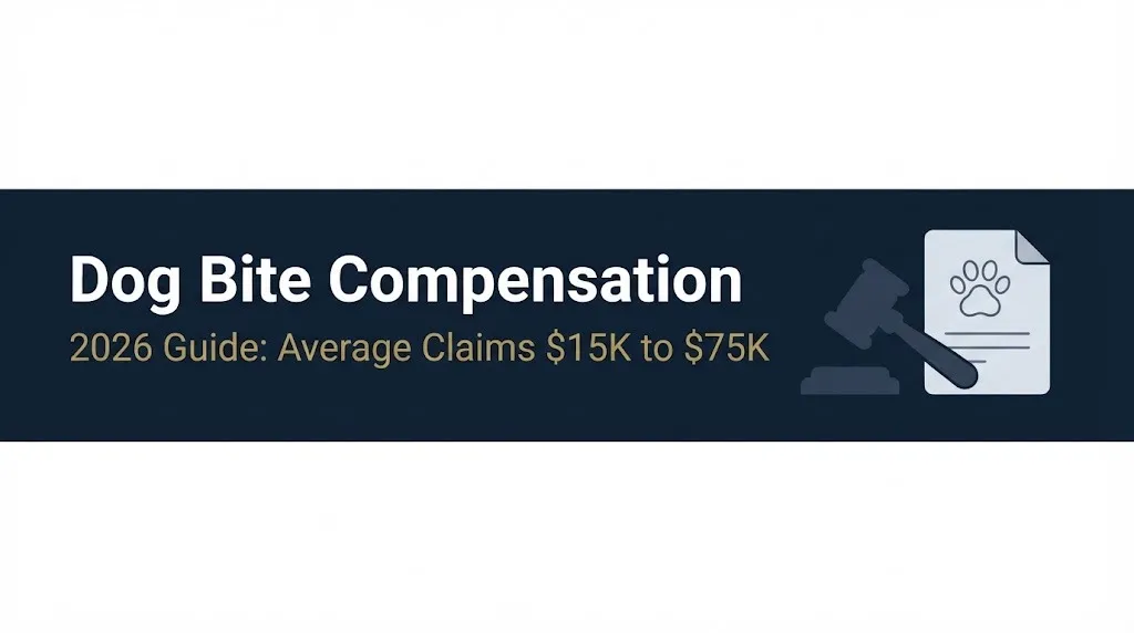 Dog bite compensation 2026 guide showing average claim range and legal imagery for injury settlements.