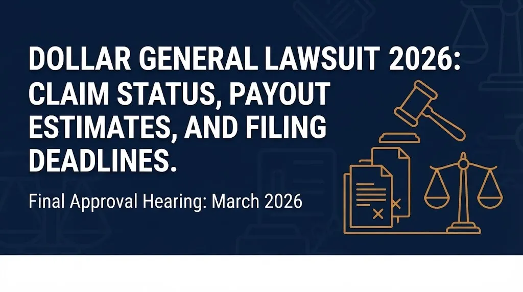 Dollar General lawsuit 2026 hero banner showing settlement status and March 2026 final approval hearing date.