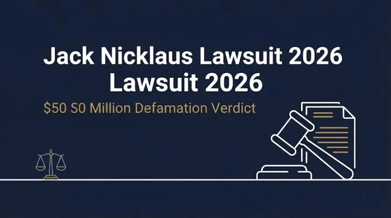 Editorial banner for the Jack Nicklaus lawsuit 2026 showing the $50 million defamation verdict headline.