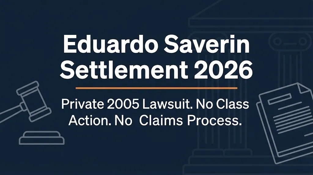 Eduardo Saverin settlement 2026 banner showing the case was a private lawsuit with no class action or claims process.