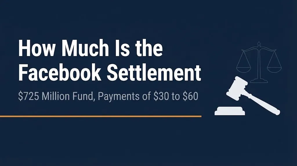 Facebook settlement 2026 banner showing fund size and typical payout range