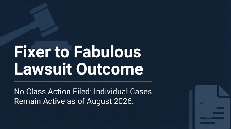 Fixer to Fabulous lawsuit outcome 2026 banner showing no class action exists, only individual cases.