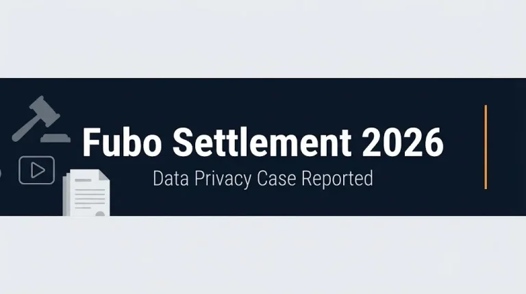 Fubo settlement 2026 banner showing data privacy case reported status.