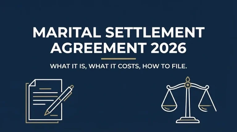 Hero banner for the 2026 guide to marital settlement agreements covering costs, requirements, and California filing rules.