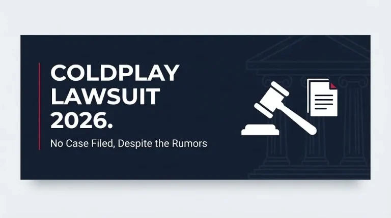 Hero banner for the Coldplay lawsuit 2026 story noting no case has actually been filed despite ongoing rumors.