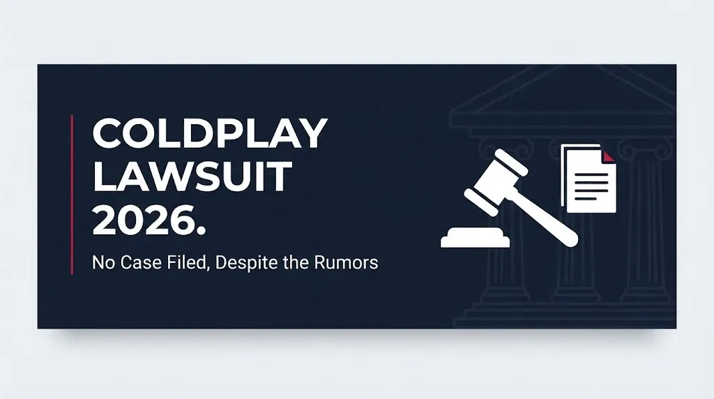 Hero banner for the Coldplay lawsuit 2026 story noting no case has actually been filed despite ongoing rumors.