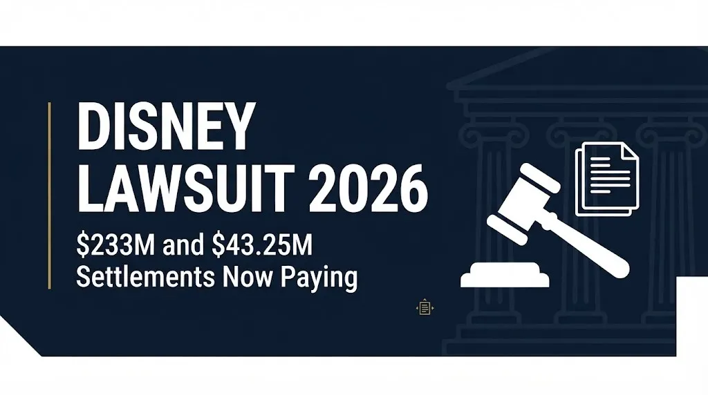 Hero banner for the Disney lawsuit 2026 showing the $233 million and $43.25 million settlements now paying out.