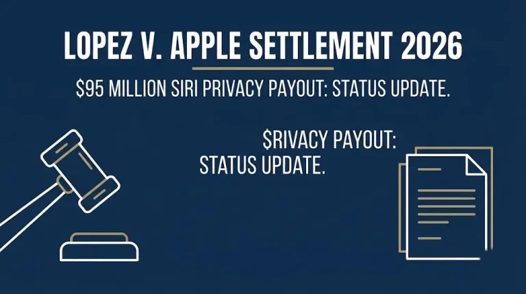 Hero banner for the Lopez v. Apple settlement 2026 article showing the $95 million Siri privacy payout status update.