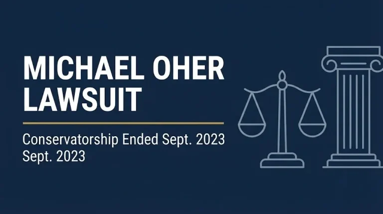 Hero banner for the Michael Oher lawsuit article with the headline and a verified status update.