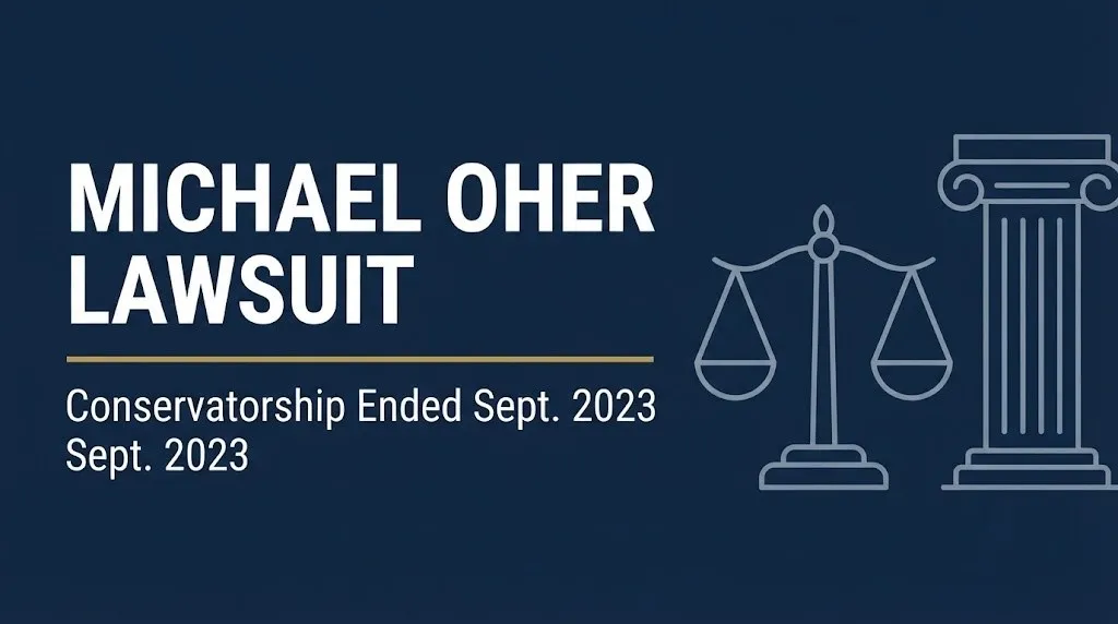 Hero banner for the Michael Oher lawsuit article with the headline and a verified status update.