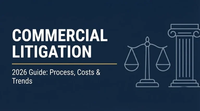 Hero banner for the commercial litigation article with the headline and a verified 2026 status update.