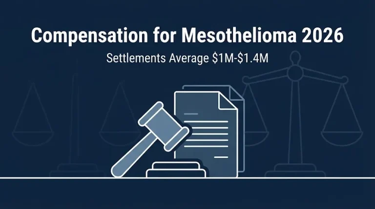 Hero banner showing compensation for mesothelioma 2026 with settlements averaging $1 million to $1.4 million