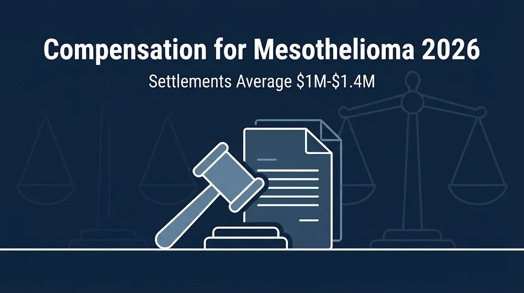 Hero banner showing compensation for mesothelioma 2026 with settlements averaging $1 million to $1.4 million