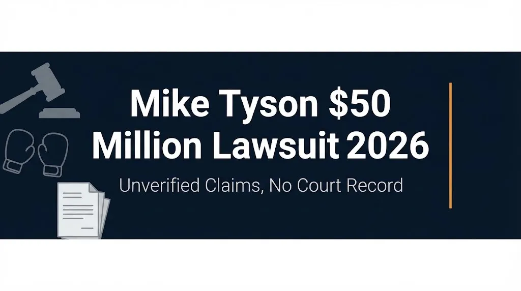 Mike Tyson $50 million lawsuit 2026 banner showing unverified claims and no court record.