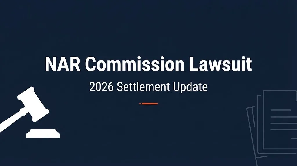 NAR commission lawsuit 2026 settlement update banner with gavel icon and document imagery