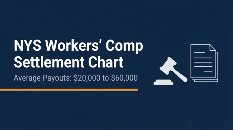 NYS workers comp settlement chart 2026 banner showing average payout range