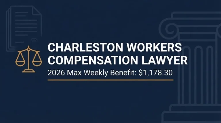 Navy banner for Charleston workers compensation lawyer guide showing the 2026 maximum weekly benefit of $1,178.30.