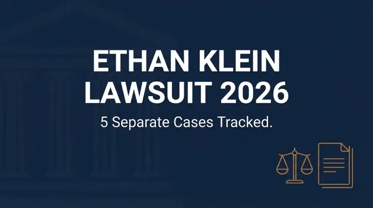 Navy banner reading Ethan Klein lawsuit 2026 noting five separate legal cases are being tracked.