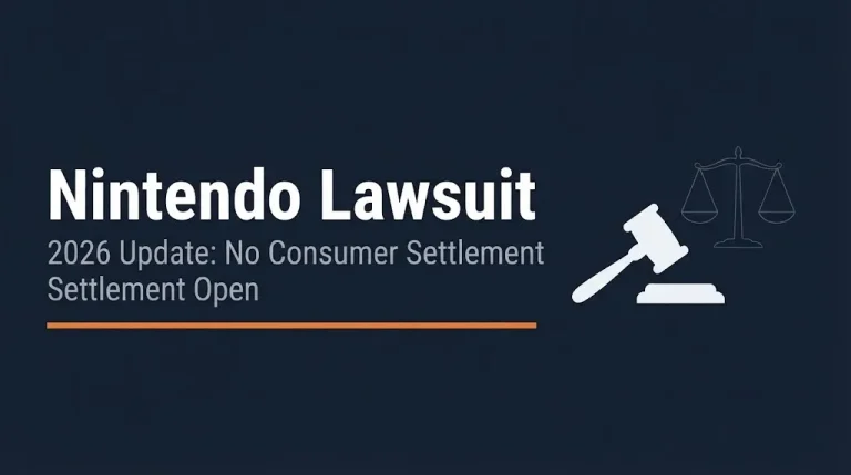 Nintendo lawsuit 2026 banner showing no consumer settlement open
