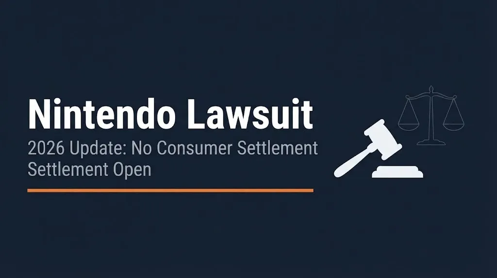 Nintendo lawsuit 2026 banner showing no consumer settlement open