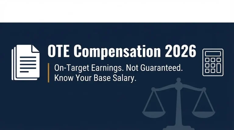 OTE compensation 2026 banner explaining on-target earnings are not guaranteed and base salary matters.