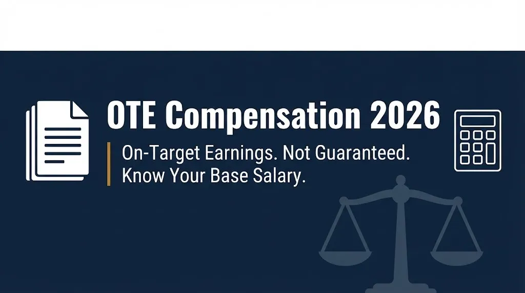OTE compensation 2026 banner explaining on-target earnings are not guaranteed and base salary matters.
