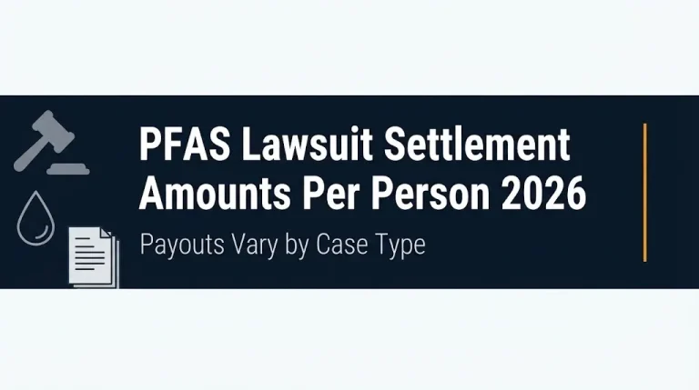 PFAS lawsuit settlement amounts per person 2026 banner showing payouts vary by case type.