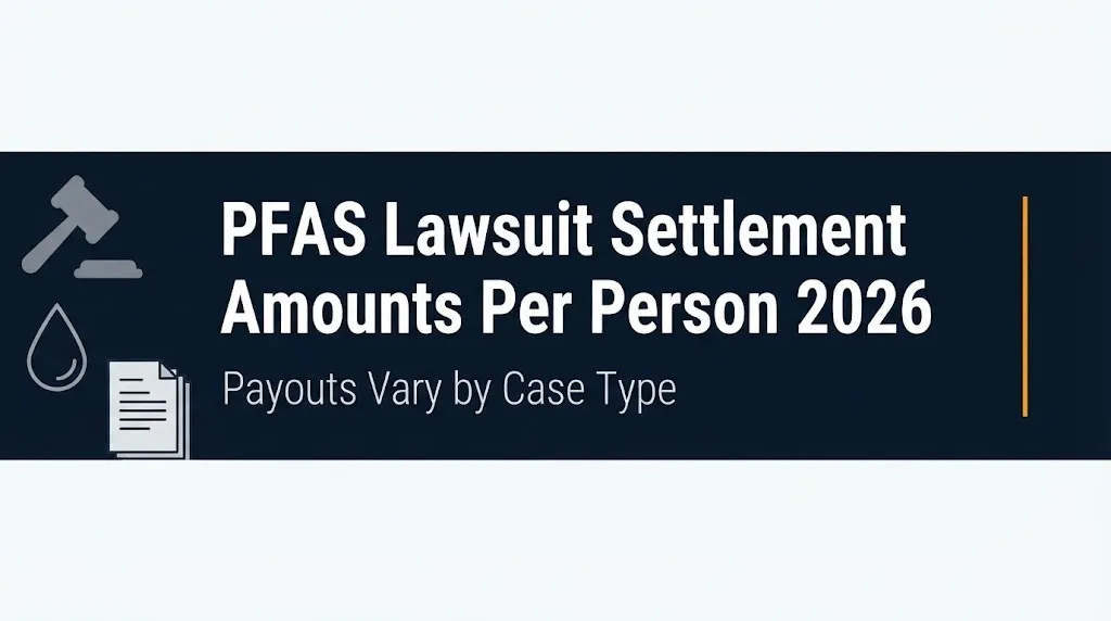 PFAS lawsuit settlement amounts per person 2026 banner showing payouts vary by case type.