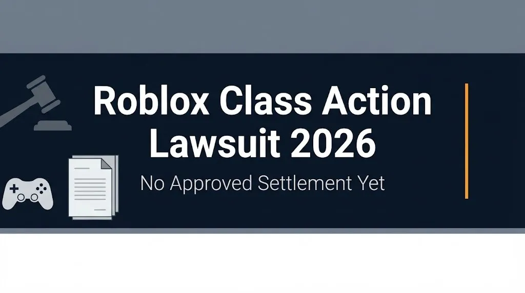 Roblox class action lawsuit 2026 banner showing no approved settlement yet.