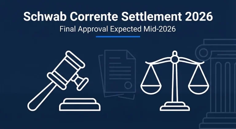 Schwab Corrente settlement 2026 status banner showing final approval expected in mid-2026.