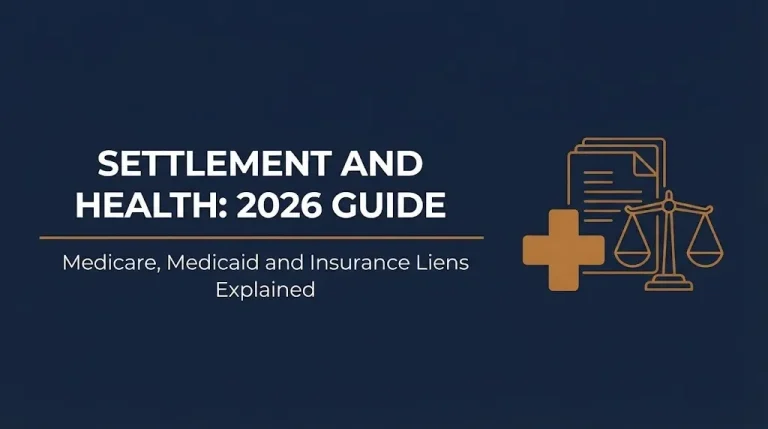 Settlement health guide banner explaining how Medicare and Medicaid liens affect settlement payouts