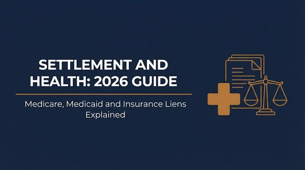 Settlement health guide banner explaining how Medicare and Medicaid liens affect settlement payouts