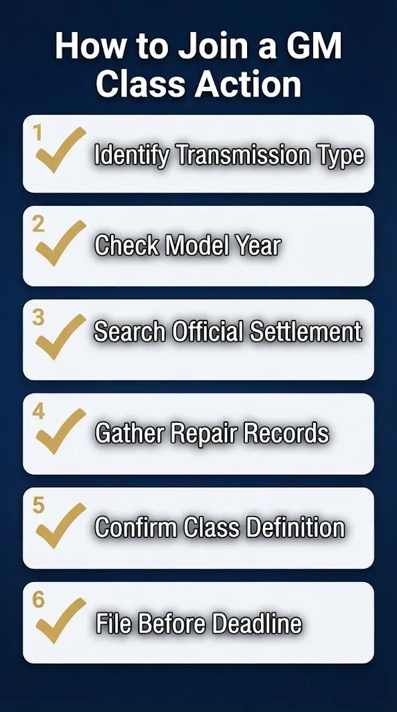 Six steps for joining a GM transmission class actioan lawsuit