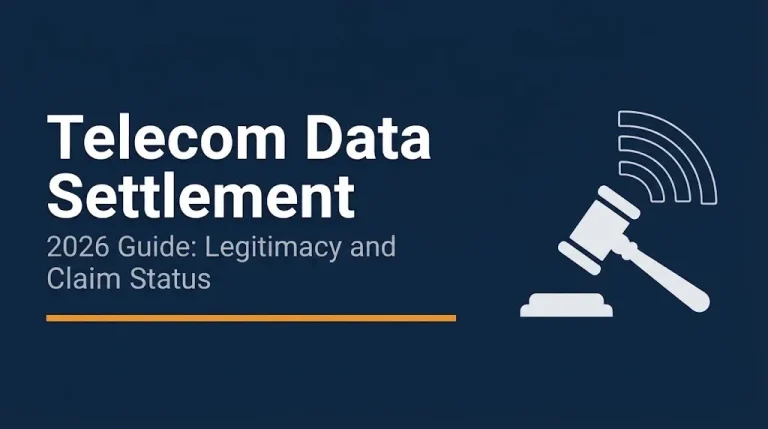 Telecom data settlement 2026 banner showing legitimacy and claim guide