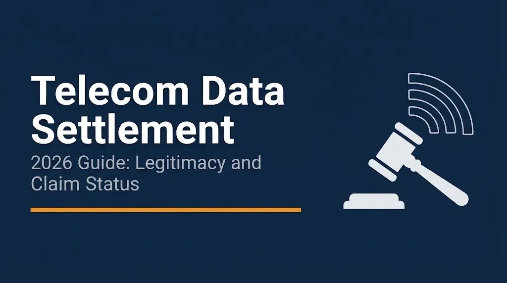 Telecom data settlement 2026 banner showing legitimacy and claim guide