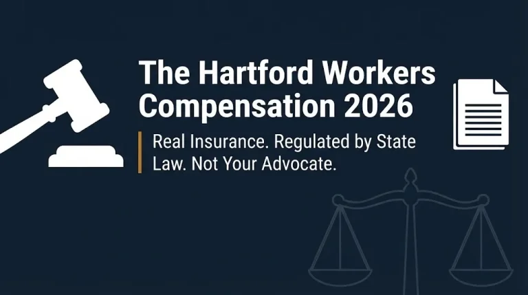 The Hartford workers compensation 2026 banner showing it is real insurance regulated by state law.