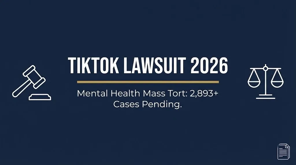 TikTok lawsuit 2026 banner showing mental health mass tort status with 2,893 pending cases.
