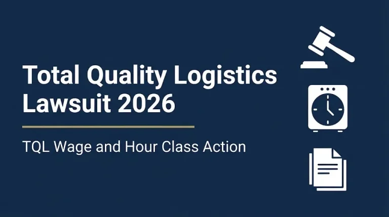 Total Quality Logistics lawsuit 2026 hero banner showing TQL wage and hour class action status.