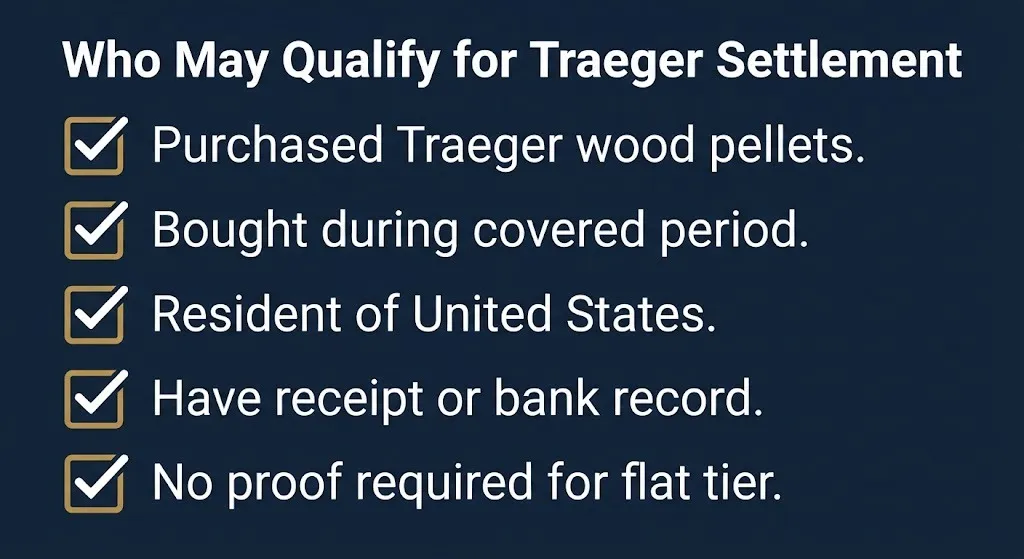 Traeger pellet settlement eligibility checklist for purchasers with and without receipts.
