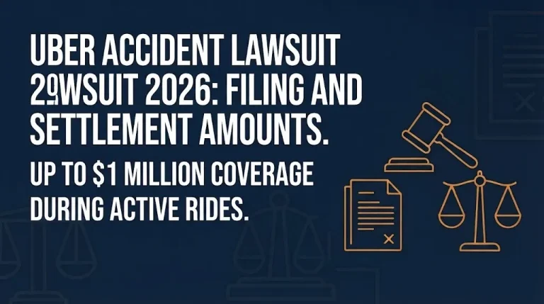 Uber accident lawsuit 2026 hero banner showing filing process and insurance coverage facts.