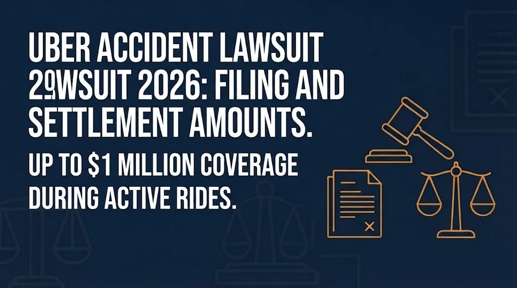 Uber accident lawsuit 2026 hero banner showing filing process and insurance coverage facts.