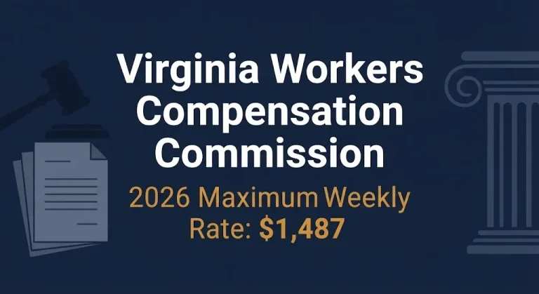 Virginia Workers Compensation Commission 2026 hero banner showing the maximum weekly rate.