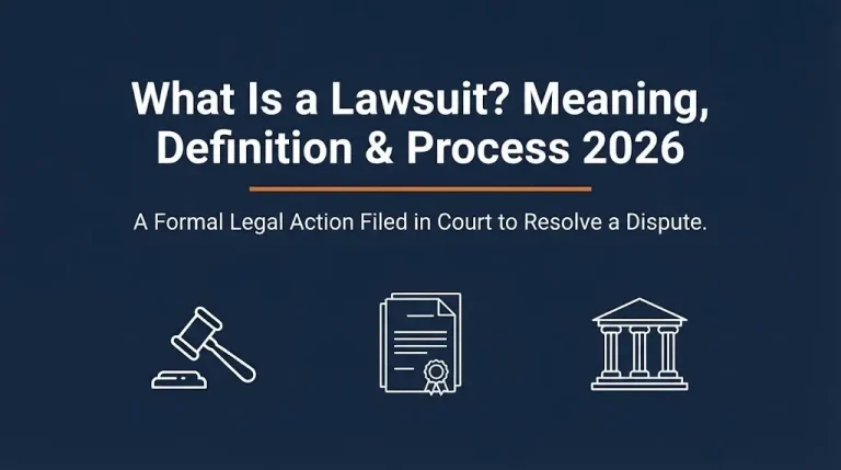 What is a lawsuit definition and legal process explained with gavel and court icons.