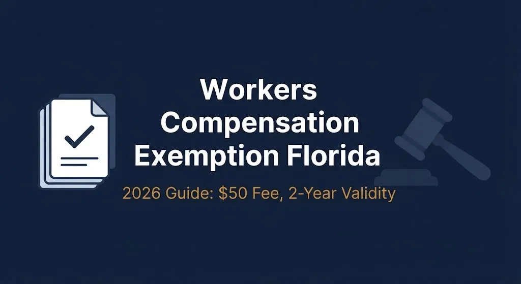 Workers compensation exemption Florida 2026 hero banner showing the fifty dollar fee and two year validity period.